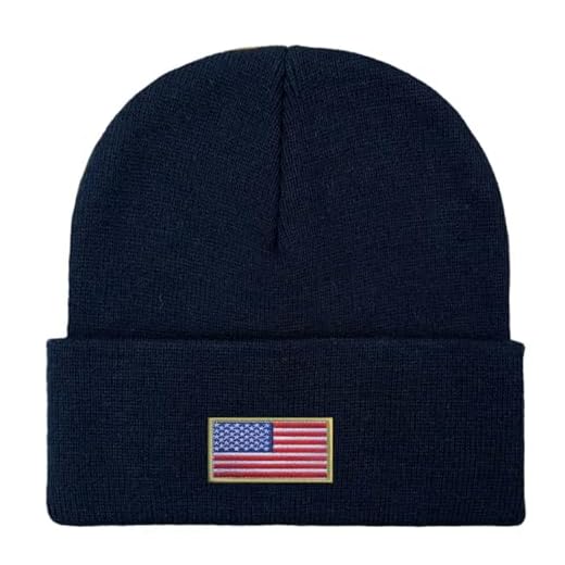 Petite Pine Chapeau tricoté extensible avec patch drapeau américain, chapeau doux et chaud pour hommes et femmes, chaussettes unisexe avec étiquette américaine, Noir , 54-62