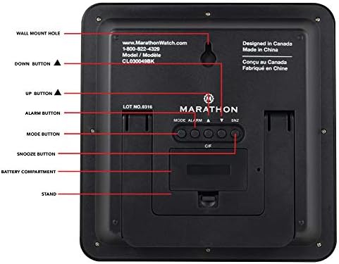 Marathon Moon Phase Wall Clock | Digital Wall Clock with Temperature Display | Large Display Clock with Built-in Table Top Stand | Triple Alarms