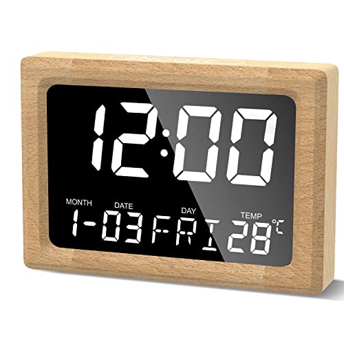 aboveClock Reloj Despertador Digital con Pantalla LED de Temperatura, Despertador Digital con Función Snooze, 6 Niveles de Brillo, 8 Música, 6 Niveles de Volumen, USB y a Pilas