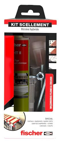 fischer - Kit de scellement comprenant 1 cartouche FIS HT II 300 ml, 1 embout d'injection, 4 tamis, 4 tiges filetées, 4 rondelles et 4 écrous