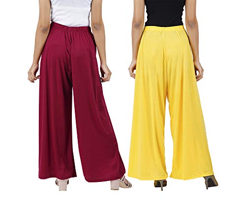Image of Buy That Trendz M to 4XL Cotton Viscose Loose Fit Flared Wide Leg Palazzo Pants for Women Maroon Yellow Combo Pack of 2