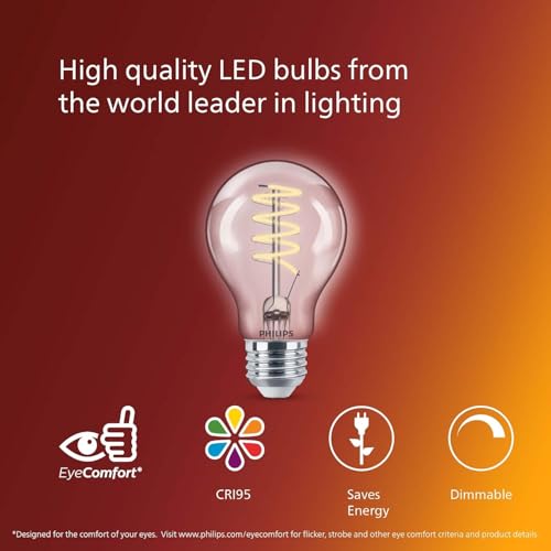 PHILIPS LED 40W A19 4-Pack Vintage Edison Spiral Daylight (5000K) 500 Lumen (5.5W = 40W) Dimmable Clear Flicker-Free Light Bulbs - image 4