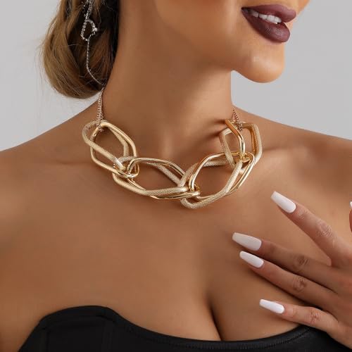 Handcess Chunky Choker Halskette Gold Punk Halsketten Cuba Link Dicke Halskette Kette für Frauen
