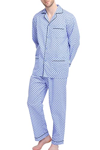 GLOBAL Men 100% Cotton Pajamas Set Button Down Pjs Long Sleeve Pajamas for Men Soft Comfy Sleepwear3