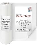 Wash-Away Water Soluble Stabilizer 9 inch x 10 Yard Roll. SuperStable Embroidery Stabilizer & Topping