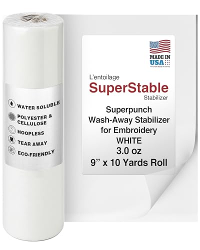 Superpunch ウォッシュアウェイ水溶性スタビライザー 刺繍用 - 9インチ x 10ヤードロール ファブリックスタビライザー 刺繍バッキング&カットアウェイスタビライザー - 超安定 機械&手縫い - 米国製