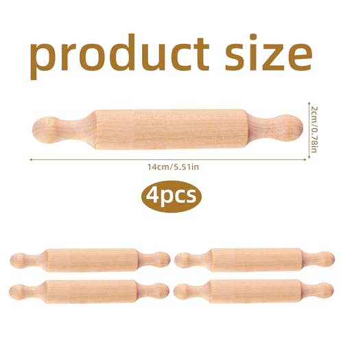Mini Rolling Pin, Pizza Roller, Small Dough Rollers, Small Wooden Rolling Pins with 2 Rollers Handle Non-Stick Playdough Dough Roller, for Baking, Cookie, Pastry, Christmas, New Year, Easter - Image 2