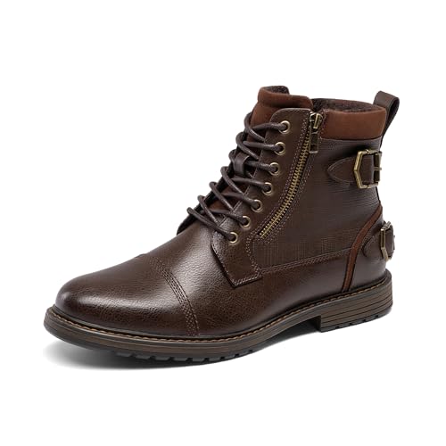 Bruno Marc Bottes de moto pour homme, Bottes à lacets, Bottes de motard classiques, Chaussures décontractées avec fermeture éclair latérale, Brun, 43 EU