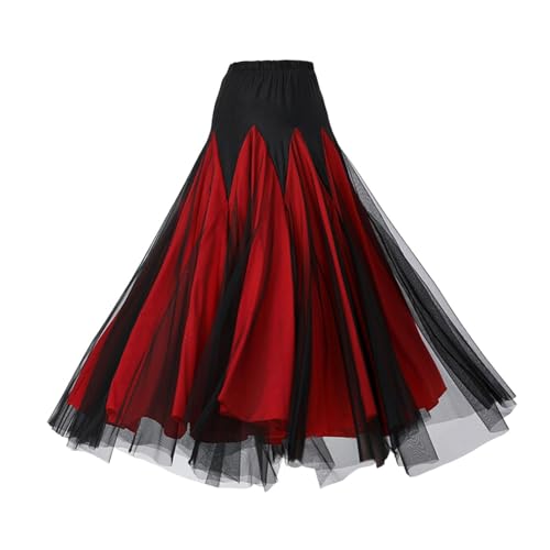 kowaku Frauen-Ballsaal-Tanzrock, Langer Swing-Rock, lateinamerikanisches Tanzkleid, spanischer Damenrock, Tanzkostüm für Party, lateinamerikanische...
