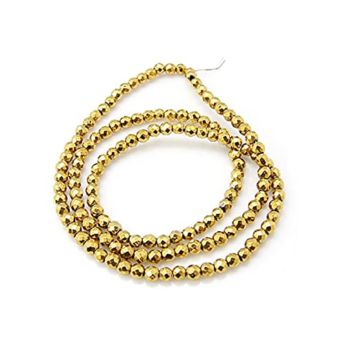 Cheriswelry 5 Strand 3mm Hematite (Non Magnetic) Bead Strand Golden Synthetic Hematite Faceted Stone Spacers for Jewellery Making, About 130pcs/stand