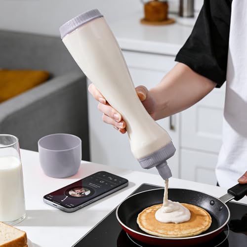 Batter Squeeze Bottle Pen | 700ml Pancake Batter Dispenser Mixer Bottle, Waffle Mix Server, Dough Squeeze Dispenser, for Pancake Waffle Donut Breakfast Lunch Party Catering Household Family - Image 3