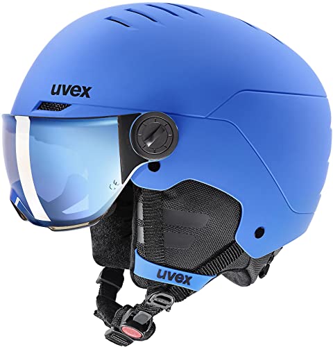 uvex Rocket jr Visor - robuster Skihelm für Kinder - Filterkategorie 2 - optimierte Belüftung - Blue matt - 54-58 cm