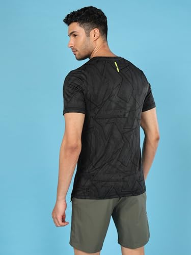 Image of TECHNOSPORT Men Polyester Regular Fit Half Sleeve Jacquard T-Shirt with Double Cool, Quick Dry & Anti Microbial for Sports, Running & Casual Use
