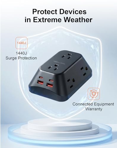 Regleta de Escritorio con Abrazadera VOGVAMSIN, 6 Tomas AC, 2 USB-C y 2 USB-A, Protección contra Sobretensiones 1440J, Cable de 10 pies miniatura 6