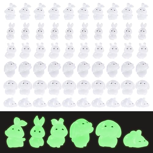 PYSEOSISE Mini Lapins Lumineux, 60 Pièces Figurines Miniatures de Lapin, Mini Animaux en Résine Lumineuse pour Jardin Miniature Paysage de Table Décoration...