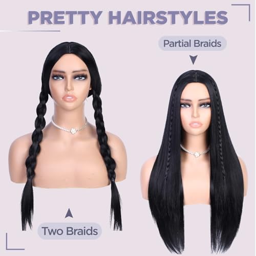 Toppers cheveux perruque longue pour masquer la perte de densité noire raide - 3