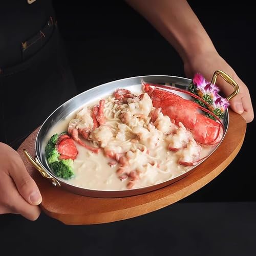 Stainless Steel Paella Cooker - Oval Spanish Seafood Pan with Handles, Durable Cookware for Home Cooking, Ideal for Authentic Paella and Seafood Dishes.