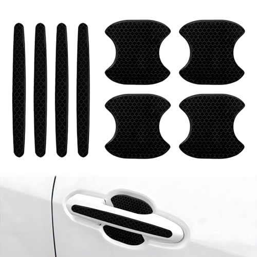 ABOTHGD 8 Pieces Universal Car Door Handle Protector Self-Adhesive Scratch Guard for Most Cars SUV Truck Waterproof Paint Protection with Dense Hexagonal Honeycomb Grid Textures Black