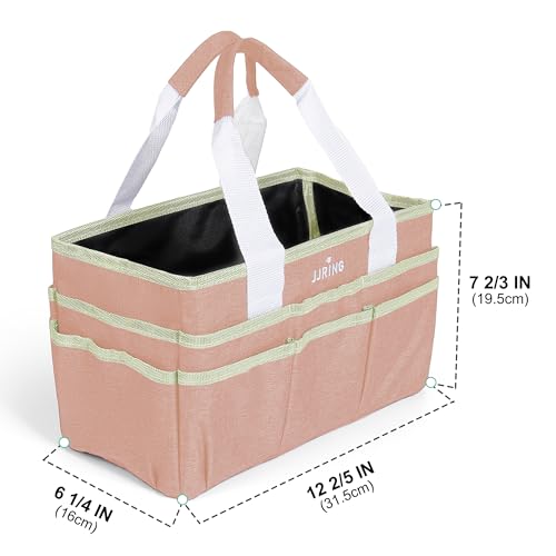 Image of JJRING Craft Organizer Tote Bag, Art Storage Caddy with Multiple Pockets, Beige Sewing Bag for Art, Craft, Scrapbooking, School, Medical, and Office Supplies Storage