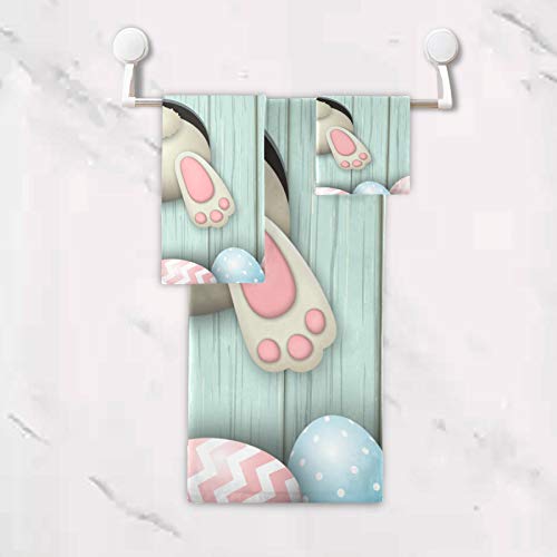 Qilmy 3-Piece Easter Bunny Towel Set Bath Towel, Hand Towel And Washcloth Super Soft Absorbent Towel Set For Hotel Bathroom Gym Spa And Beach #TOP4
