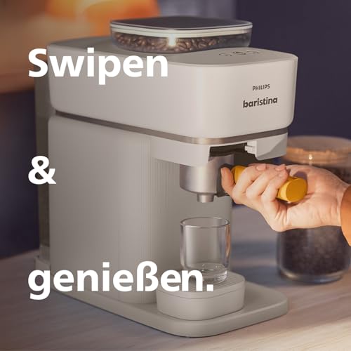 Philips Baristina Espressomaschine - Real Espresso, made simple, Kompakte Kaffeemaschine, Naturweiß mit naturweißem Siebträger, 16-bar-Pumpendruck, automatisches Mahlwerk, Cafe Crema (BAR300/00)