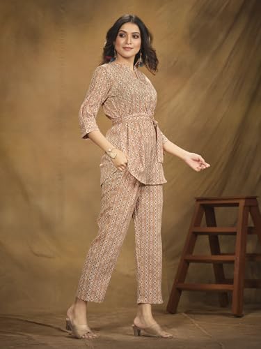 Image of NAINVISH Polyester Cord Set | Ethnic Co Ord Set | Casual Wear Pant Top Set | Fancy Co-Ord Set | Full Pair Set | Women Kurta Sets Kurtis | Women Kurta Pant Set | Coord Sets for Women