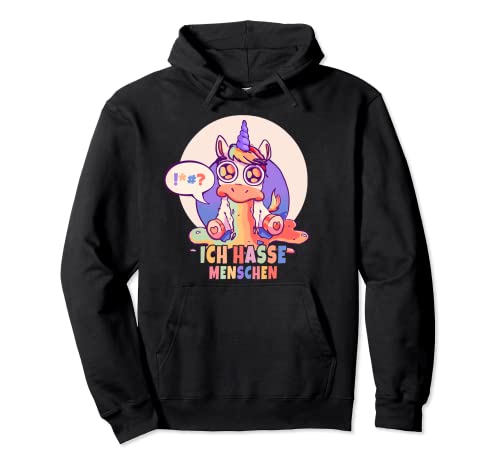 'Ich HASSE Menschen' | Lustiges Einhorn kotzt Regenbogen Pullover Hoodie