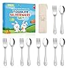 Juego de 10 utensilios de acero inoxidable para niños pequeños, juego de cubiertos de grado alimenticio para niños, tenedores y cucharas pequeños, pulido, resistente y duradero, apto para lavavajillas