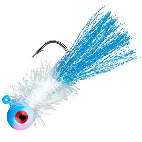 Dr.Fish 10 Pack Tinsel Flash Jig Heads Fishing Crappie Round Ball jig Freshwater Swimbait Marabou Bass Fishing Hook Trout Walleye Panfish Bluegill 1/16oz Blue