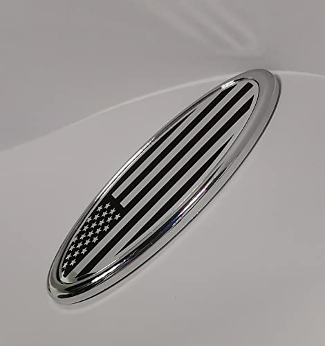 Image of 4.5 Inch American Black Flag Emblem for Ford Front Grille Rear Tailgate Emblem, Oval Badge Compatible with Edge /Escape /Explorer /Expedition /Sport Trac(4.5 inch Silver)