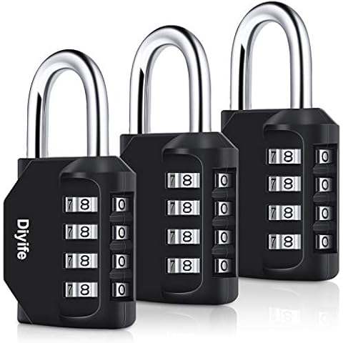 3 Pack Combination Padlock Outdoor, Diyife 4 Digit Combination Lock Waterproof, Metal and Plated Steel Combination Clasp, for Fence, School, Sports Locker, Gym (Black) Cover