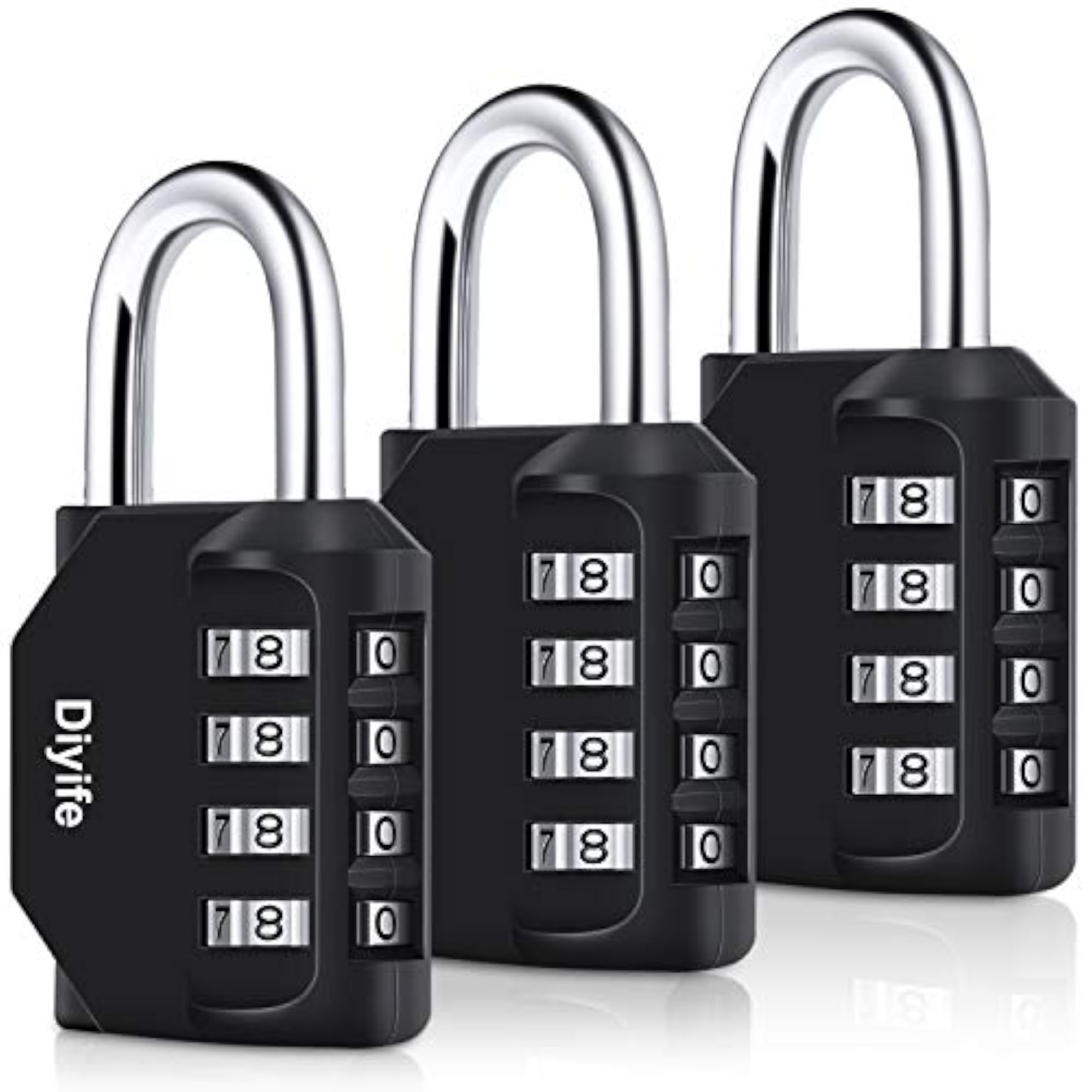 3 Pack Combination Padlock Outdoor, 4 Digit Lock