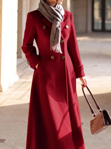 Image of IDEALSANXUN Womens Long Wool Coat Fall Winter Double Breasted Trench Coat Peacoat Jackets