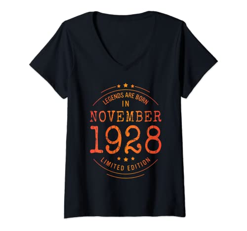 Mujer Cumpleaños Noviembre 1928 Edición Limitada Regalo Vintage Camiseta Cuello V