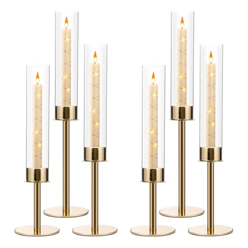 VINCIGANT 6PCS Acrylic Candle Holder for Table Centerpiece,Metal Tall Candle Holder with Acrylic lampshade for Wedding,Party, Birthday Decorations candelabros para centros de mesa(Gold)