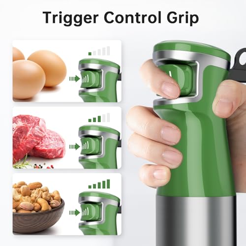 Image of Turelar Immersion Blender Handheld Corded Hand Blenders Set 1100W, Trigger Variable Speed 5 in 1 Stick Emulsifier with Chopper, Whisk and Frother for Soup, Baby Food and Smoothies, Green