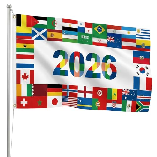 2026 World Cups Merchandise World Flag Cup 2026 American Canada Mexico Host Country Football Supporters Banner 5x3 FT Outdoor Yard Sign Garden Decor Soccer Decorations Accessories Great Fans Gifts (World Cups Colorful)