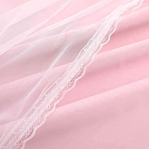 Image of Pink Blackout Curtains with Sheer Overlay, 2 Panels, Thermal Insulated & Soundproof, Lace Trim for Bedroom, Nursery, Living Room - Modern Pink Drapes, Room Darkening Curtains, 52x84 Inches