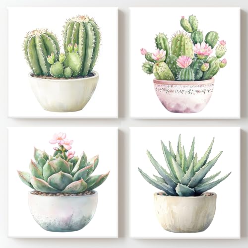 Cactus Succulent Wall Art Sage Green Bathroom Wall Decor, Tropical