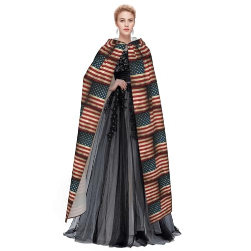 Cape médiévale à capuche motif drapeau américain pour adulte