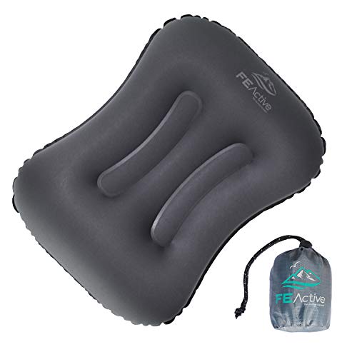Fe Active  Almohada inflable compacta, ultraligera con contornos duales para mayor comodidad. Ideal para viaje, acampada, senderismo, viaje con mochila, excursionismo I Diseñada en California, EE.UU.