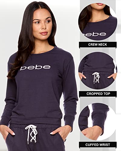 bebe Womens Pajama Sets - French Terry Pajamas Long Sleeve Pullover Top and PJ Pants with Pockets - Sleepwear for Women2