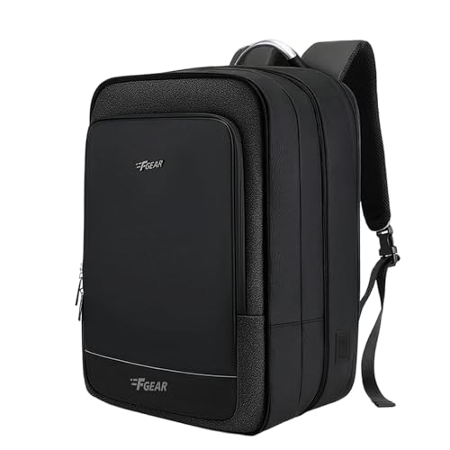 Image of F Gear Lucerne Black 41L Expandable Tech Travel Laptop Backpack|180 Full-Open Laptop Bag|Up to 17-Inch Laptop|Dual Carry Design, USB Charging Port, Luggage Strap|Lightweight Travel Overnighter