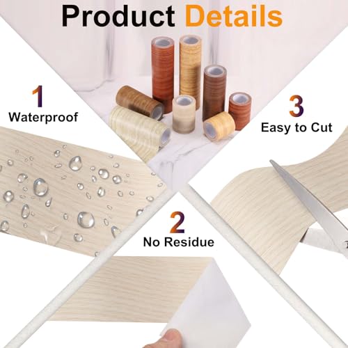 Image of PATIKIL Wood Grain Tape 2 inch x 32 ft, Self-Adhesive Wood Texture Repair Tape Realistic Wooden Effect Patch for Furniture Cabinets Floor Walls, Poplar Wood