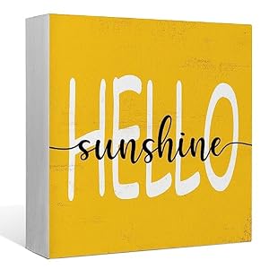 Summer Desk DecorHello Sunshine Mustard Wood Box Sign Desk DecorRustic Summer Wooden Block Sign Decorations for Home Living Room Garden Wall Tabletop Shelf Decor