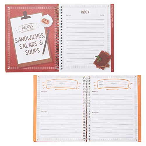 Image of Pipilo Press Blank Family Cookbook Recipe Binder - 6.5 x 8.2 in Hardcover Spiral Bound - 90 Ruled Pages with Memo Pocket - Write In Your Own Recipes & Meal Planning Notebook