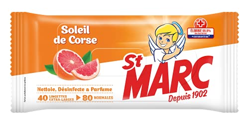 St Marc Lingettes Desinfectantes et Nettoyantes Parfum Agrumes Soleil de Corse - 40 Lingettes Extra-Larges