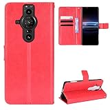 QiongniAN Cover per Sony Xperia PRO-I,Custodia per Sony Xperia PRO-I 2021 5G XQ-BE42 XQ-BE52 XQ-BE62 XQ-BE72 Custodia Portafoglio in Pelle Flip Case Red