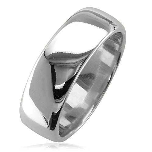Mens Classic Plain Domed Wedding Band, 8mm Wide in Sterling Silver
