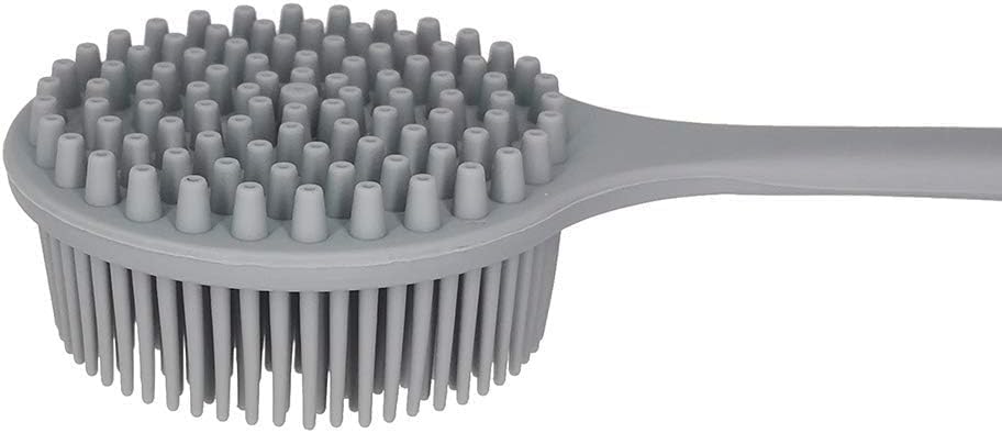 Image of Silicone Body Double Sided Long Handle Anti-slip Shower Bath Brush - Deep Cleansing, Massaging - Sensitive Skin - Multicolour